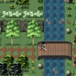 A man in an indei game in a verdant landscape 2d
